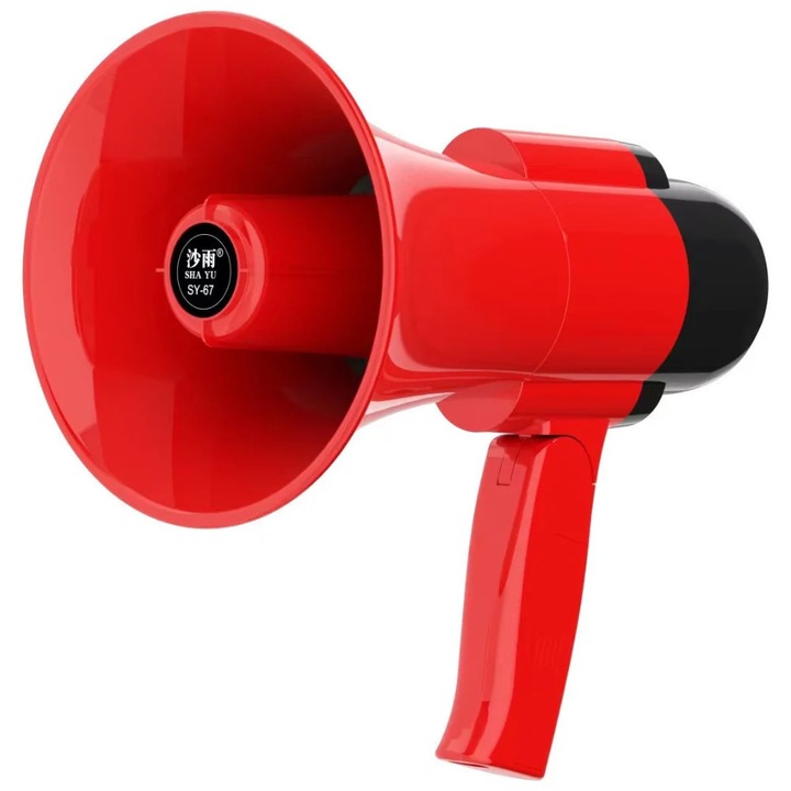 Megafon Portabil Profesional cu Microfon si Acumulator, Sirena, Inregistrare, Raza 300m Rosu