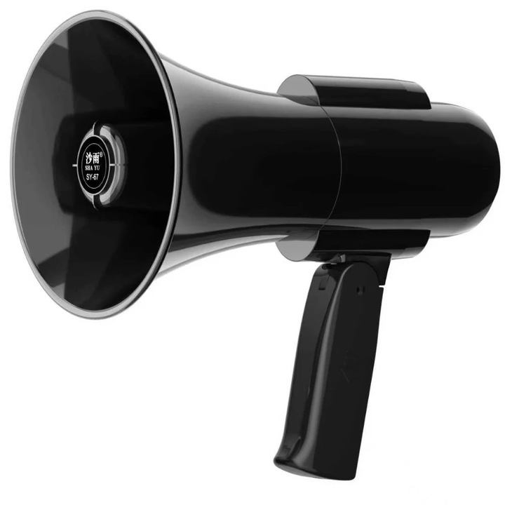 Megafon Portabil Profesional cu Microfon si Acumulator, Sirena, Inregistrare, Raza 300m Negru