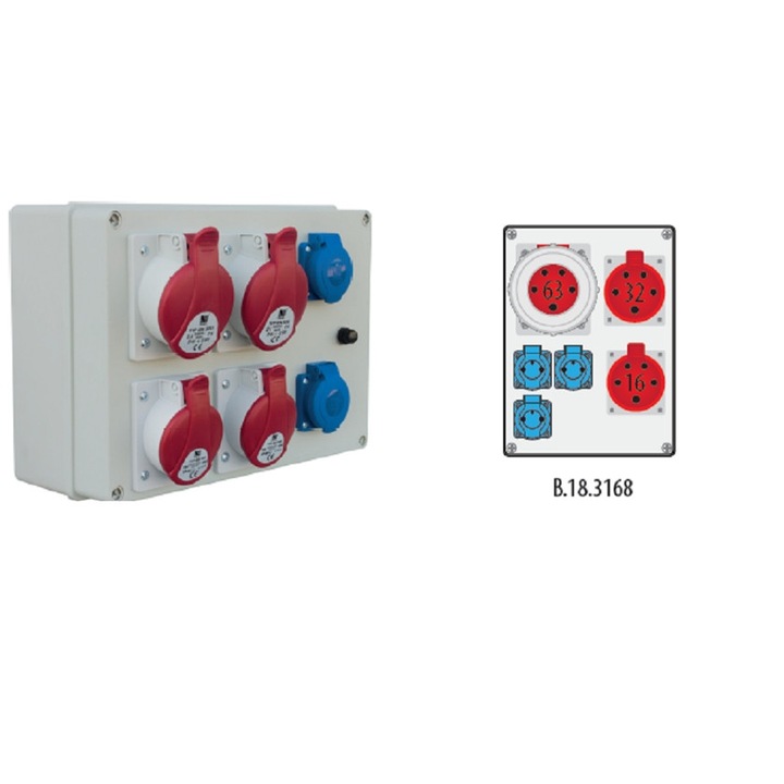 Електрически табла R-Box 300, Pawbol, 1x63A, 1x32A, 1x16A, 3x250V, IP44, 310x230x120mm, сиво/черно