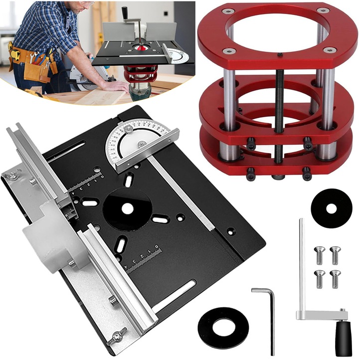 Placa inserare masa de frezat cu inele, Rezistent la rugina si durabil, Design cu scara de dimensiuni duble, Material din aliaj de aluminiu, Greutate redusa, inaltime reglabila, precizie ridicata，Pentru pasionatii de prelucrare a lemnului si bricolaj