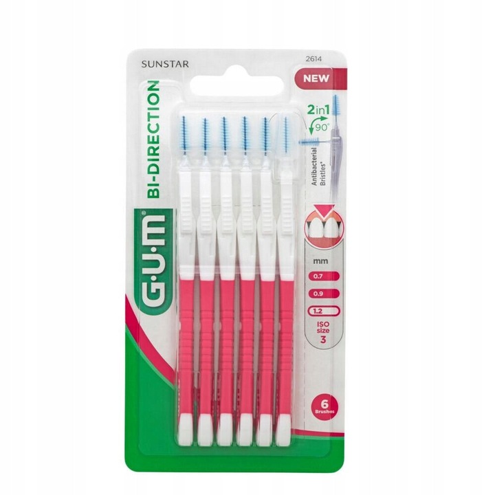 GUM Bi-Direction interdentális kefék 1,2mm, 6 darabos készlet, rózsaszín