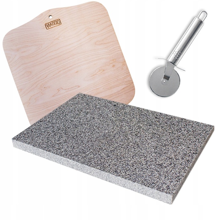Set de copt pizza Viaggio, piatra granit 30x40cm, lopata 35x37cm, eBook inclus