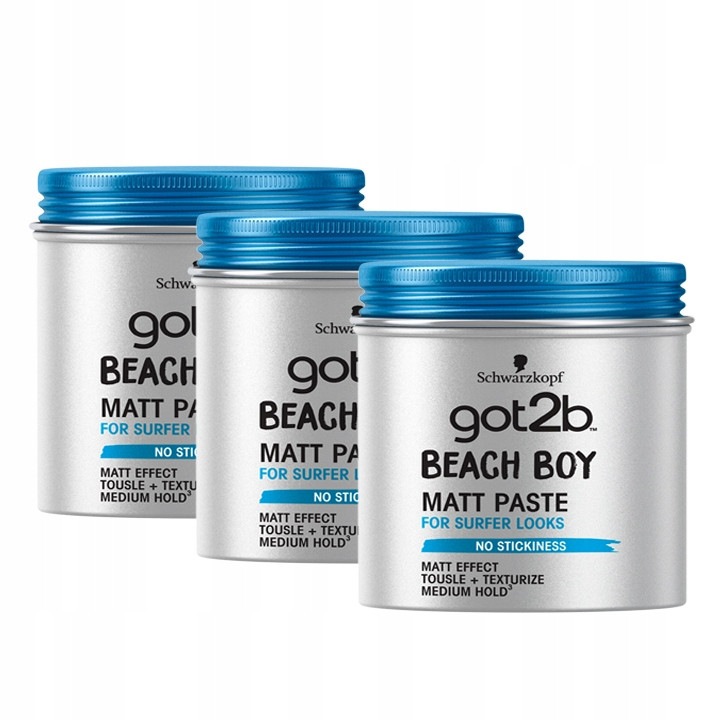 Set Ceara de par Schwarzkopf got2b Beach Boy 3x100ml, efect mat, fixare puternica, parfum fructat