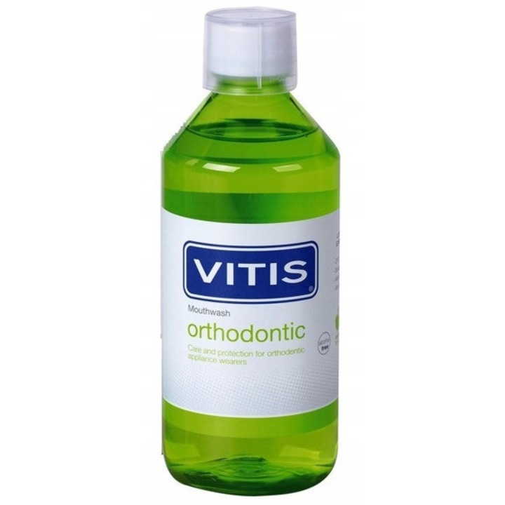 Dentaid Vitis Orthodontic szájvíz, 500ml, fogszabályzóhoz, menta-alma íz, 3 darabos szett