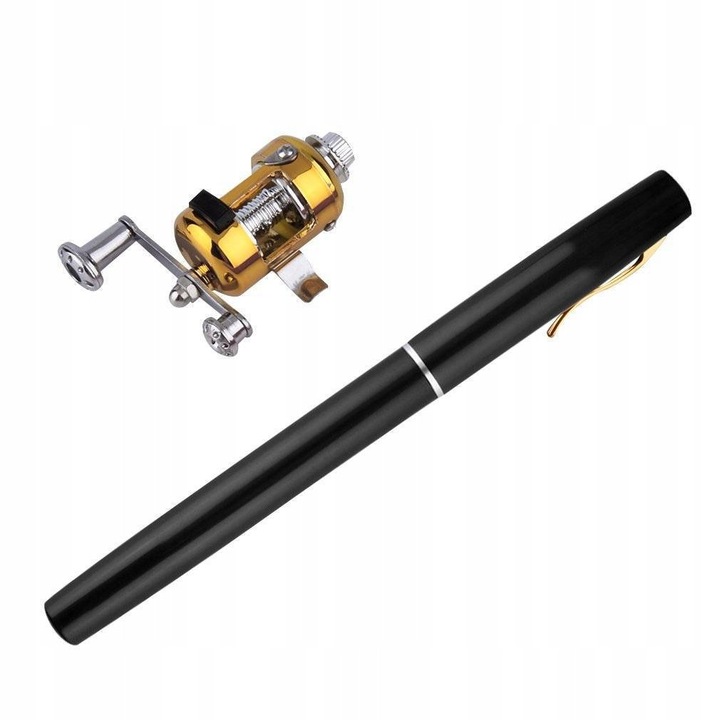 Mini undita telescopica, 100cm, 6 segmente, neagra, set cu mulineta
