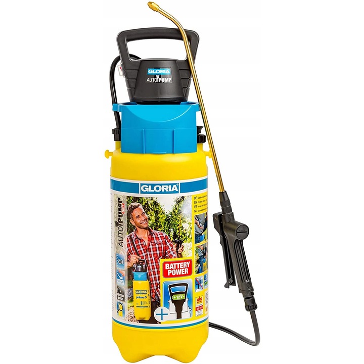 Pulverizator presiune Gloria Prima 5L, rezistent, cu supapa siguranta, verde, 5L