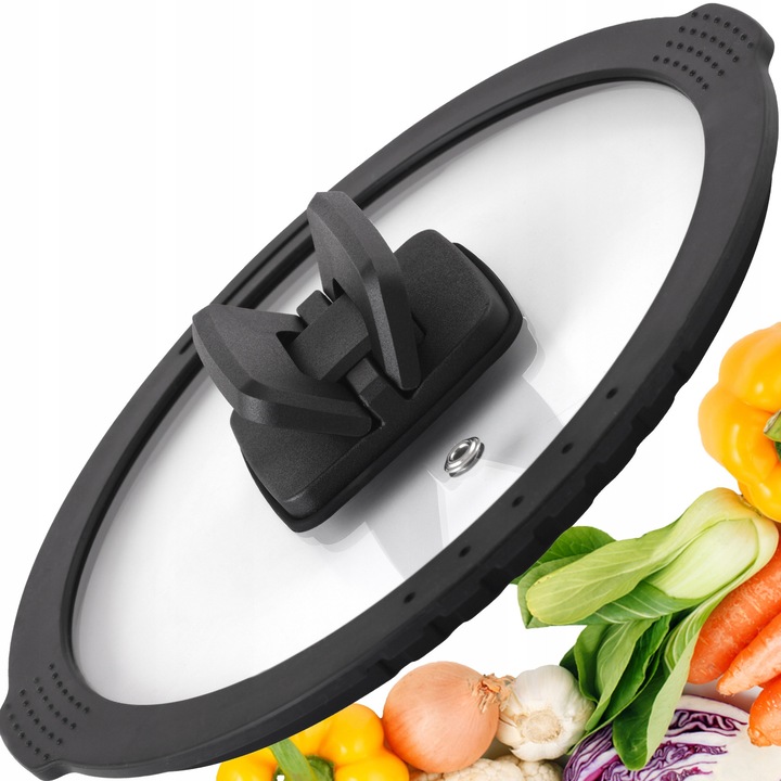 Berretti edényfedő, szilikon szélű üveg, 28cm, ergonomikus összecsukható fogantyúval