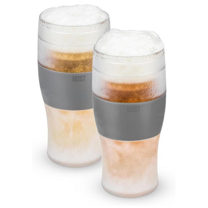 Set 2 pahare termice pentru bere Revento®, cu Gel de Racire, Pereti dubli, 470ml, Sticla Borosilicata