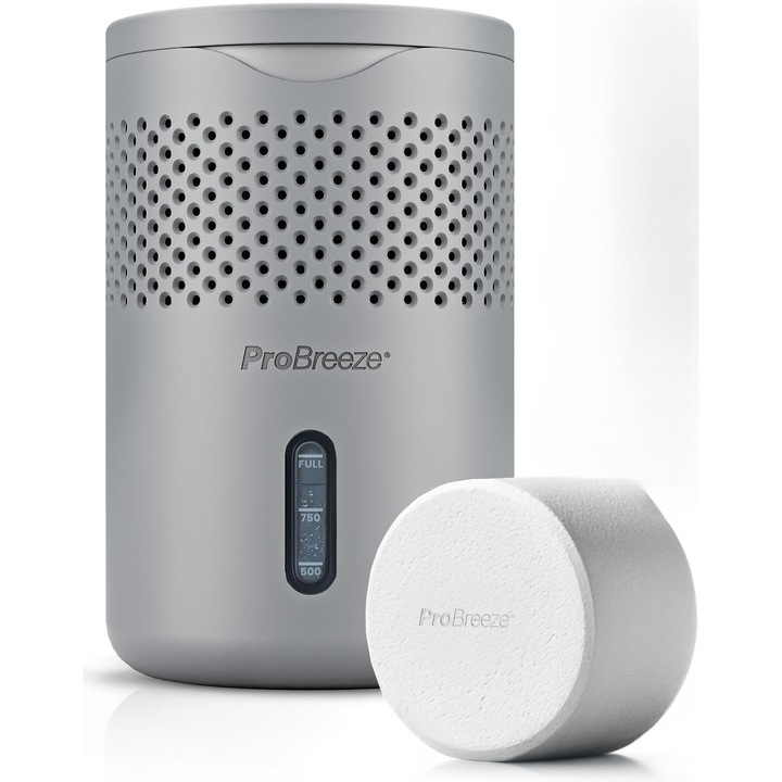 Dezumidificator pasiv Pro Breeze Osmo, fara curent, tableta 700g, pana la 100 zile, 1L, silentios, reutilizabil, Gri