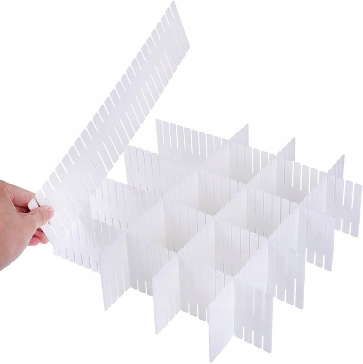 Set 8 organizatoare pentru sertare, plastic, alb, 32x7cm