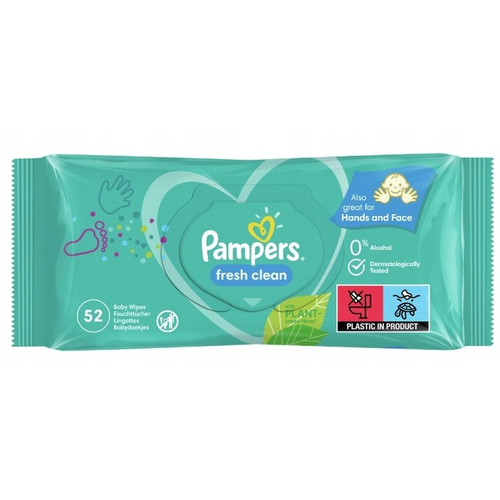 Set servetele umede Pampers Fresh Clean 4x52 buc, delicate, pentru bebelusi