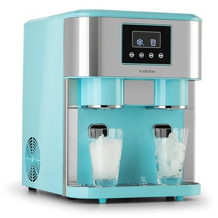 Masina de gheata KLARSTEIN Small, 1.8 L, cuburi si gheata zdrobita, 15 kg/24 h, autocuratare, compacta, Baby Blue