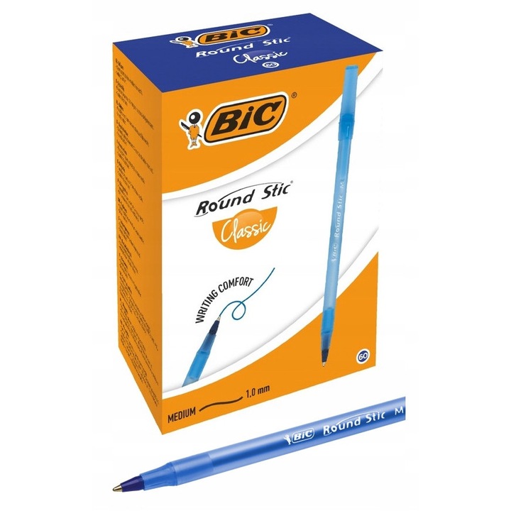 BIC Round Stic tollak, 60 darabos készlet, átlátszó kék, 1mm