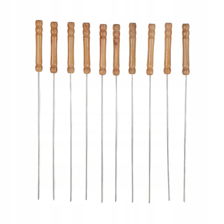Grillnyárs, 10 darab, bükkfa, rozsdamentes acél, 30cm, szett
