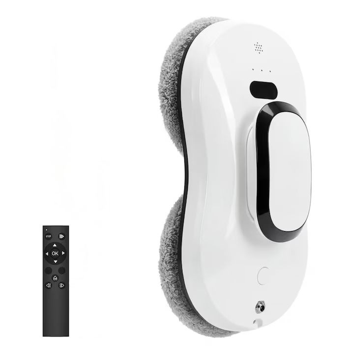 Robot Curatare Geamuri cu Acumulator, Robot Auto Smart pentru Interior si Exterior - Geamuri, Pulverizare Apa, 3 Moduri Automate, Telecomanda, Lavete Incluse, Sistem Anti-Cadere, Curatare si Lustruire Rapida