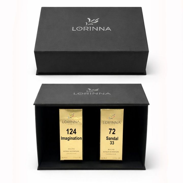 Set parfum Lorinna Paris Sandal 33 & Imagination, 2 x 50 ml, Cutie cadouri parfum premium