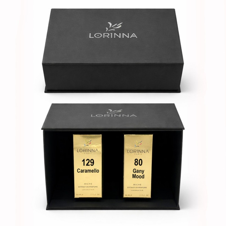 Set parfum Lorinna Paris Gany Mood & Caramello, 2 x 50 ml, Cutie cadouri parfum premium