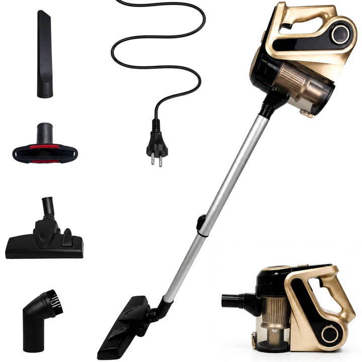 Aspirator Vertical cu Fir NIA™, Aspirator Auto 18000 PA, 600 W, Sistem de Filtrare Ciclonic, 2 in 1: Aspirator Vertical sau De Mana, Durata Functionare 60- 90 minute, Rezervor Praf 0.6L, Filtru Lavabil, 4x Capete de Aspirare incluse
