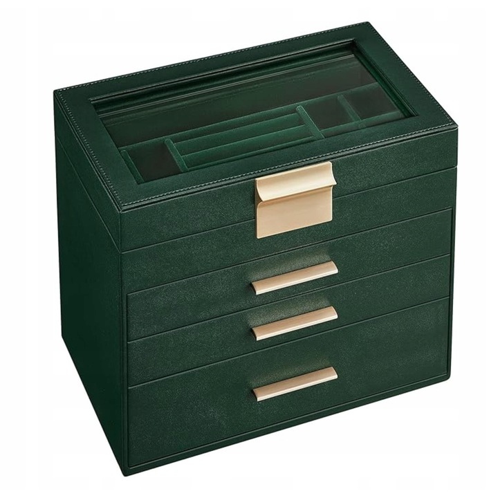 Ékszerdoboz, Songmics, 4 szintes, fekete, 15,3x25,1x21,5cm