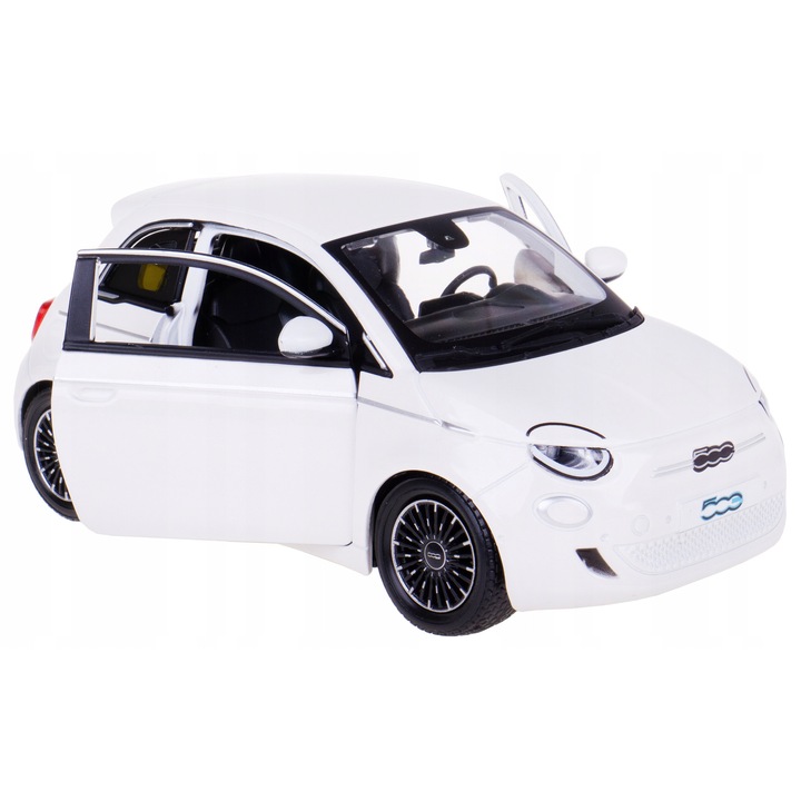 FIAT 500E 2023 modellautó, BBURAGO, 1:24, fehér, 15x8x6cm