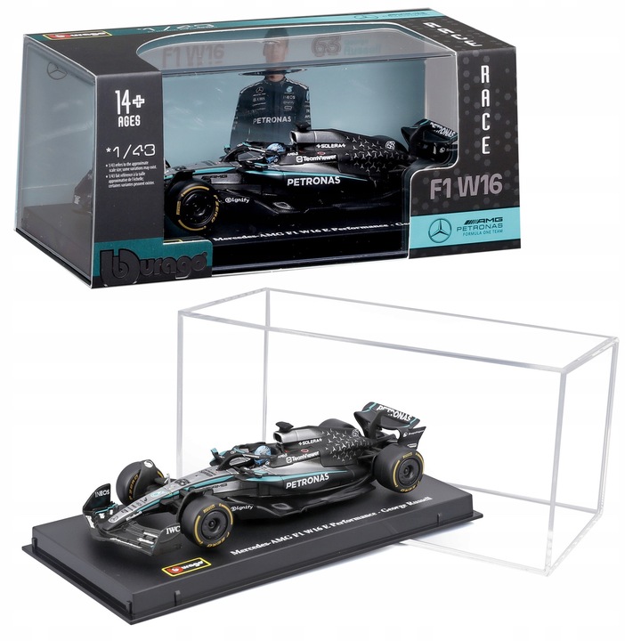 Bburago F1 Automodell W16 2025 George Russell, fém, 13x5x3cm