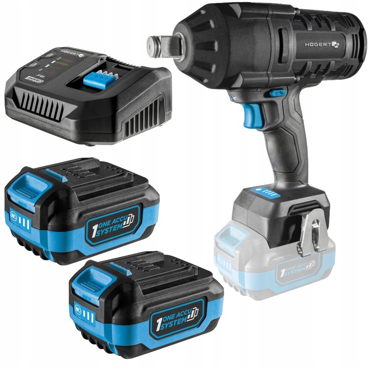 Cheie cu impact 1000Nm, Hoegert, 2 acumulatori 4Ah 18V, fara perii, set
