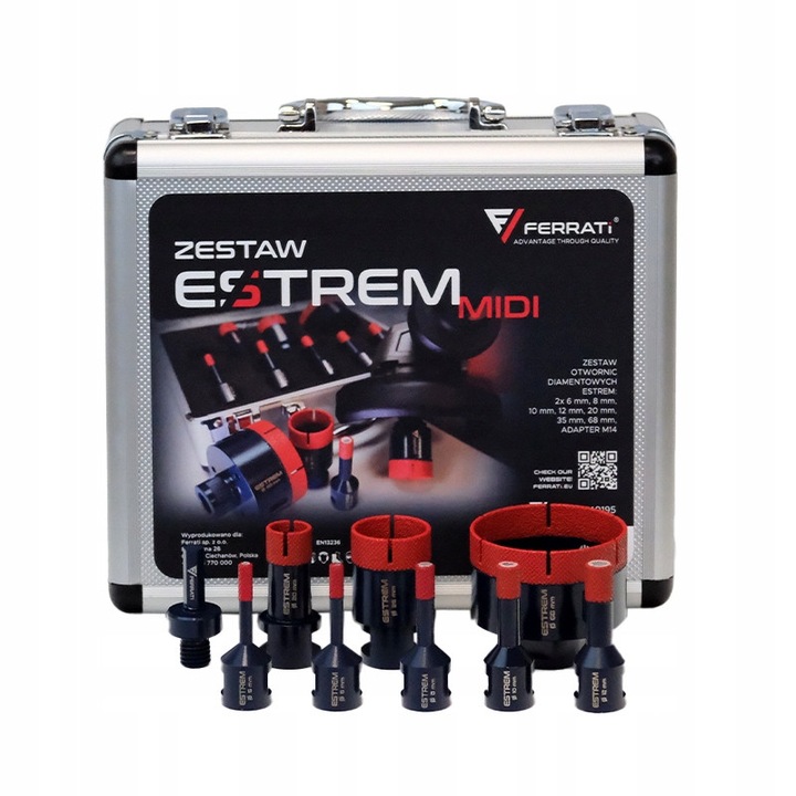 Set Ferrati, burghie diamantate Estrem MIDI 6-68 mm, adaptor M14