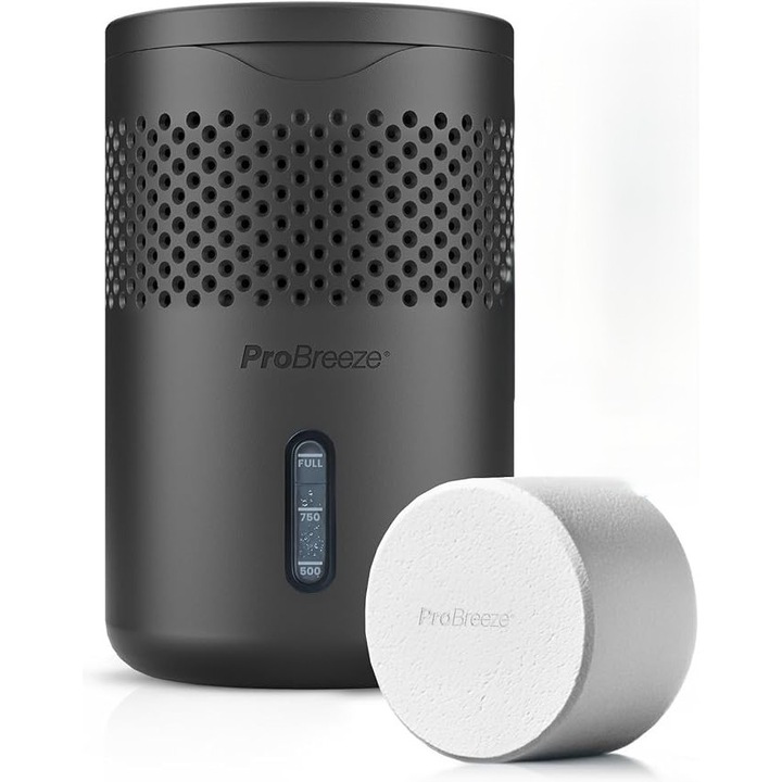 Dezumidificator pasiv Pro Breeze Osmo, fara curent, tableta 700g, pana la 100 zile, 1L, silentios, reutilizabil, Negru