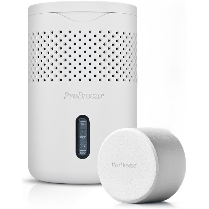 Dezumidificator pasiv Pro Breeze Osmo, fara curent, tableta 700g, pana la 100 zile, 1L, silentios, reutilizabil, Alb