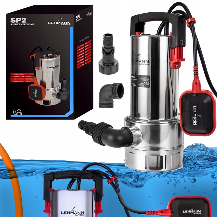 Lehmann SP2 búvárszivattyú, 1100W, 16500l/h, max. 7m merülési mélység, max. 10,5m emelési magasság, ezüst