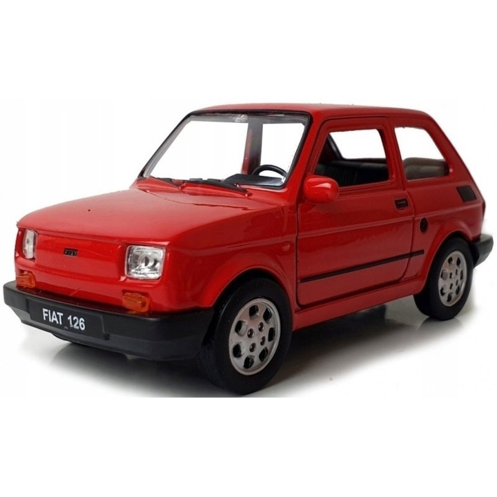 Welly Fiat 126P modellautó, 1:21 méretarány, precíz részletek, piros szín