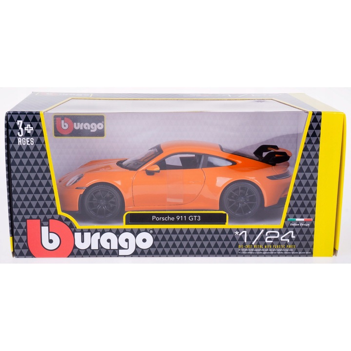 Autómodell, Bburago, Porsche 911 GT3, fém/műanyag, narancssárga, 1/24