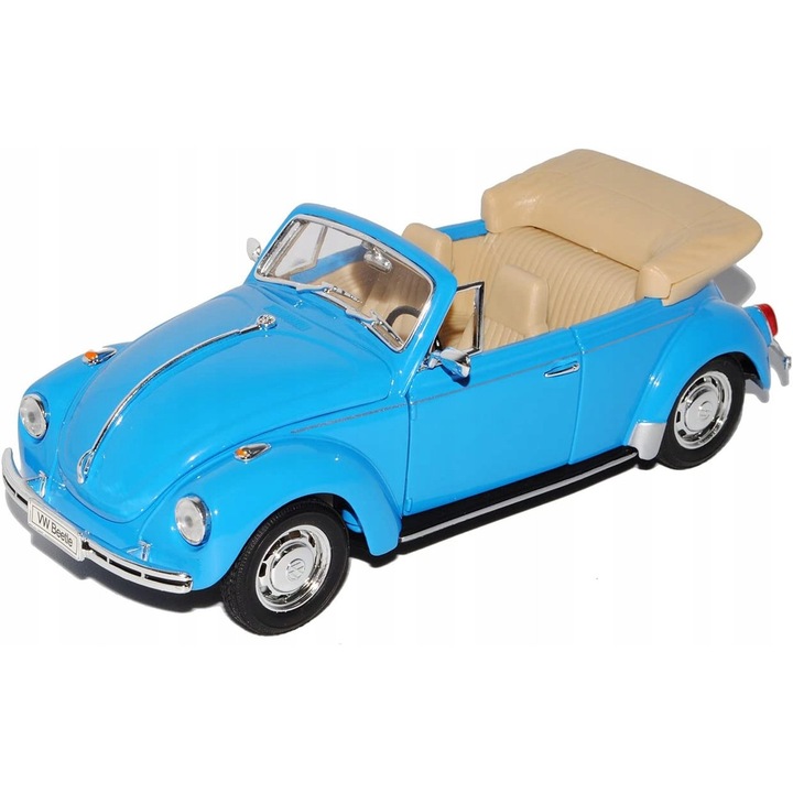 Volkswagen Beetle Cabrio Welly modellautó 1:24, kék, 17x9x6.5cm