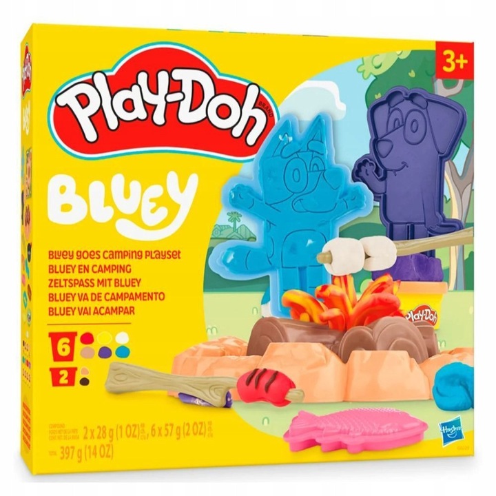 Play-Doh Bluey Kemping szett, 8 tégely, 397g, +3 éves gyermekeknek, többszínű