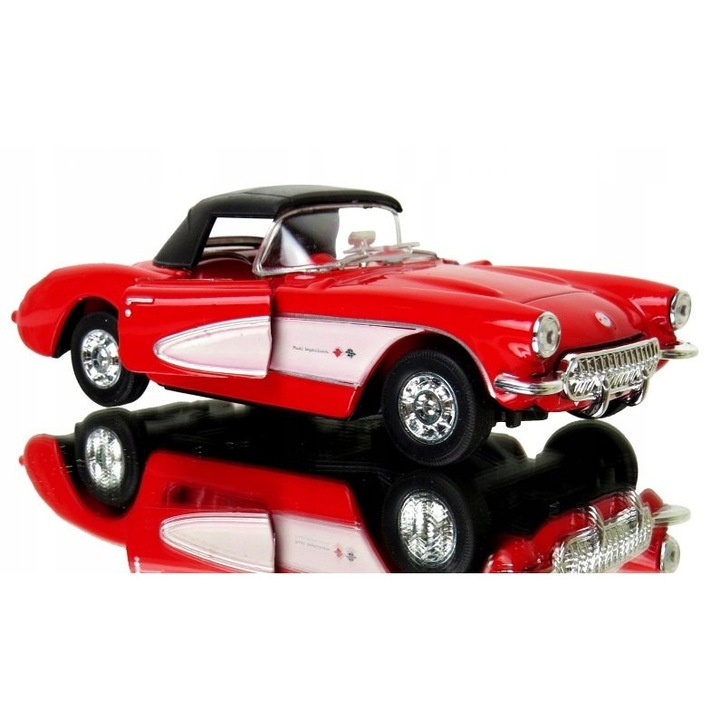 Autómodell 1957 Chevrolet Corvette, Welly, 1:24, fém, piros, 23x11x10cm