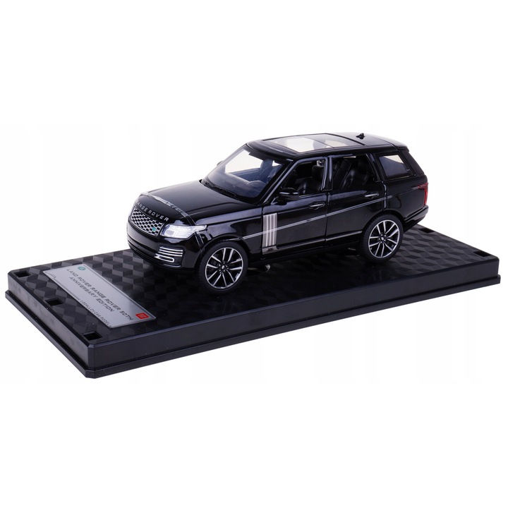 Land Rover Range Rover 50th Anniversary autómodell, 1:32, fekete, hangokkal és fényekkel, 15,5x7x6cm