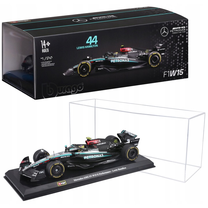 BBurago F1 1:24 Mercedes-AMG W15 2024 Lewis Hamilton modellautó, fém, 23x9x5cm