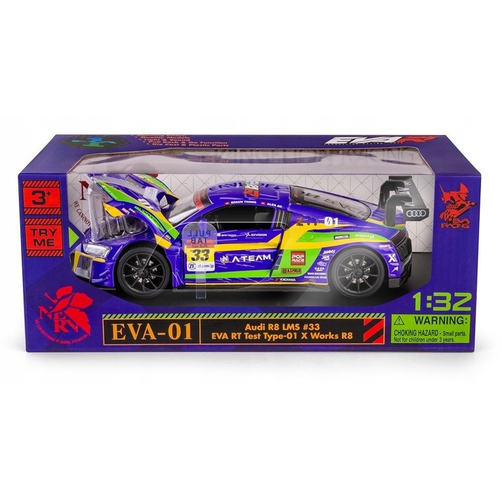 RMZ Audi R8 LMS Super GT 2020 modellautó, 1:32, világító elemek, lila, 18.5x7.5x9 cm