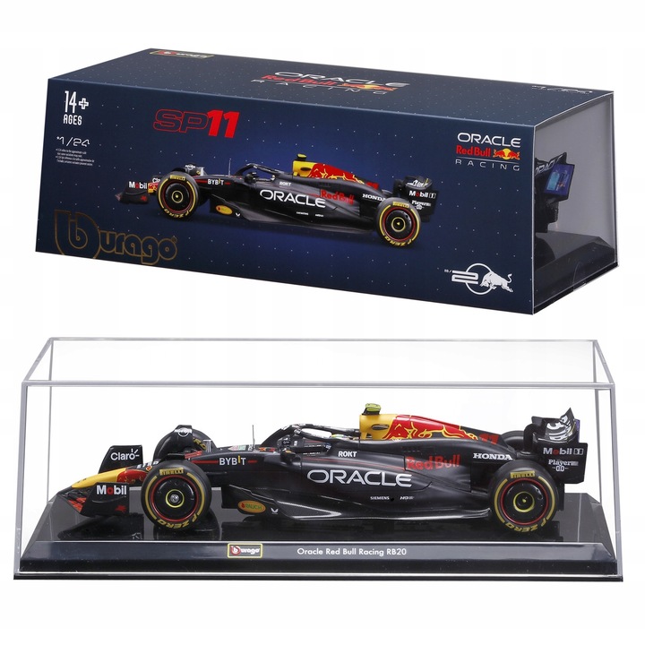 Bolid F1 Red Bull Racing RB20 2024 Sergio Perez, fém, 23cm, kiállítási állvánnyal
