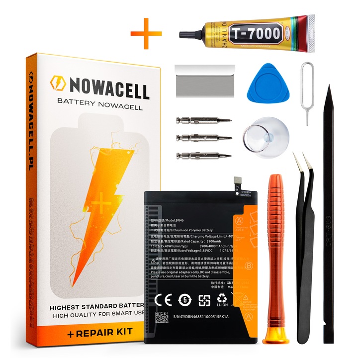 BN46 akkumulátor készlet + T7000 ragasztó Xiaomi Redmi 7 Note 8T 4000 mAh-hoz