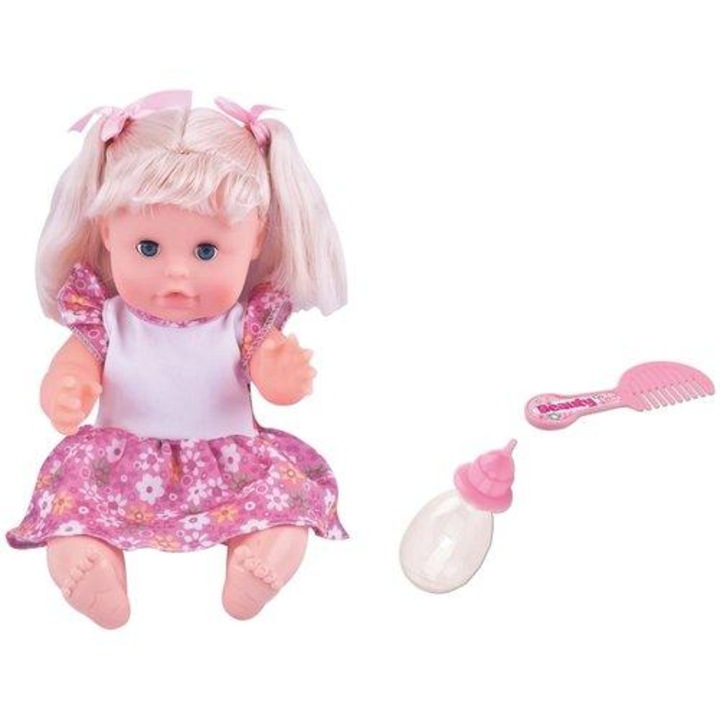 Papusa Anek, roz, 30cm, functie de baut si urinat