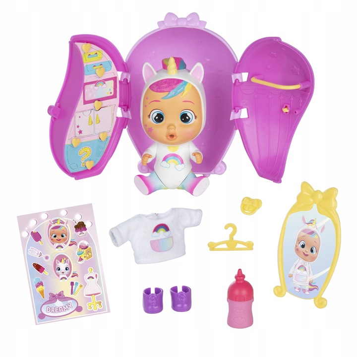 Set Papusi Cry Babies Magic Tears Dress Me Up, 20 personaje, accesorii, roz/violet, 3+