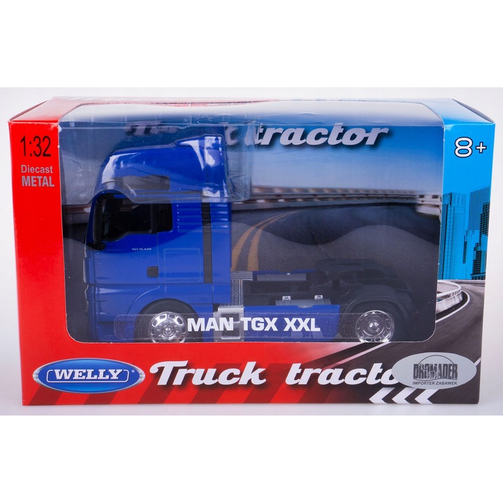 Tir MAN TGX XXL, Welly, 1:32, kék, 18,5x9x12,5cm