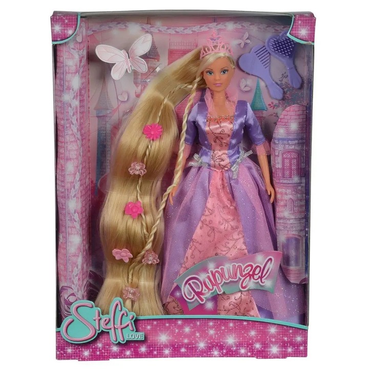 Steffi LOVE babaszett, Rapunzel, báli ruha, kiegészítők, lila, 29cm