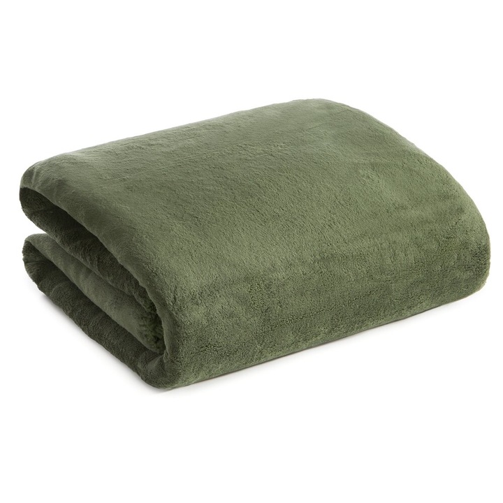 Patura reversibila TEDY Eurofirany Premium, 70x160cm, culoare oliv, din tesatura boucle tip miel si fleece polar moale, calduroasa si durabila, ideala pentru confort in casa, dormitor sau living