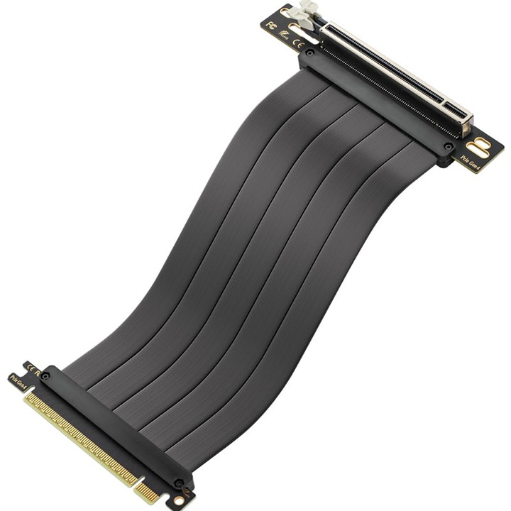 Rqiurpn PCIe 4.0 hosszabbító kábel, 90° 200mm, kompatibilis RTX grafikus kártyákkal, nagy sebességű, rugalmas