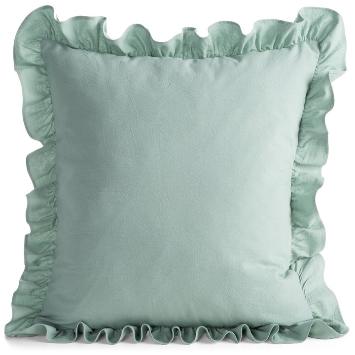 Poszewka decorativa Eurofirany 45x45 cm din bumbac cu falbana, culoare salviu