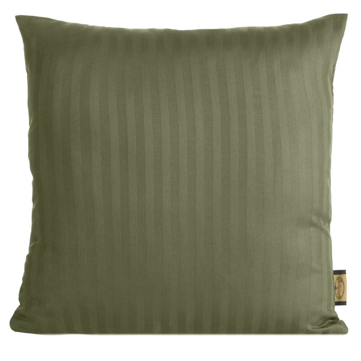 Fata de perna decorativa VERA, Eurofirany, 40x40cm, satin bumbac, dungi subtile, culoare oliv