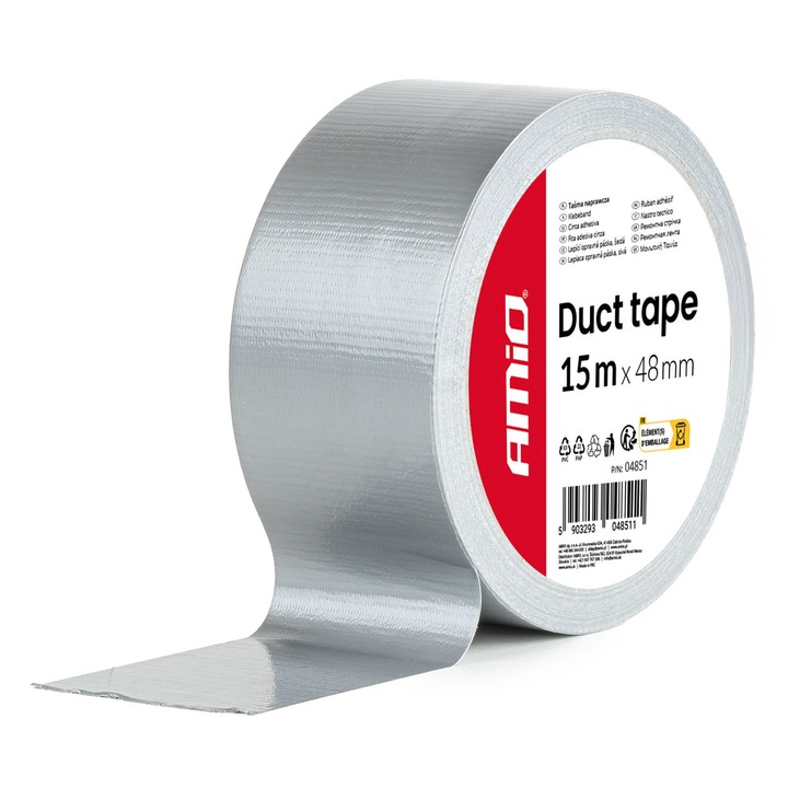 Banda tehnica duct tape, AMiO, gri, 48mm x 15m