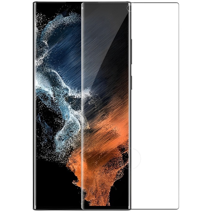 Folie Sticla 3D pentru Samsung Galaxy S22 Ultra, Tratament Oleofob, Grad de Rezistenta 9H, Sensibilitate Tactila, Ultra Clear, Protectie UV, Anti Amprente, Anti Socuri, Anti Zgarieturi
